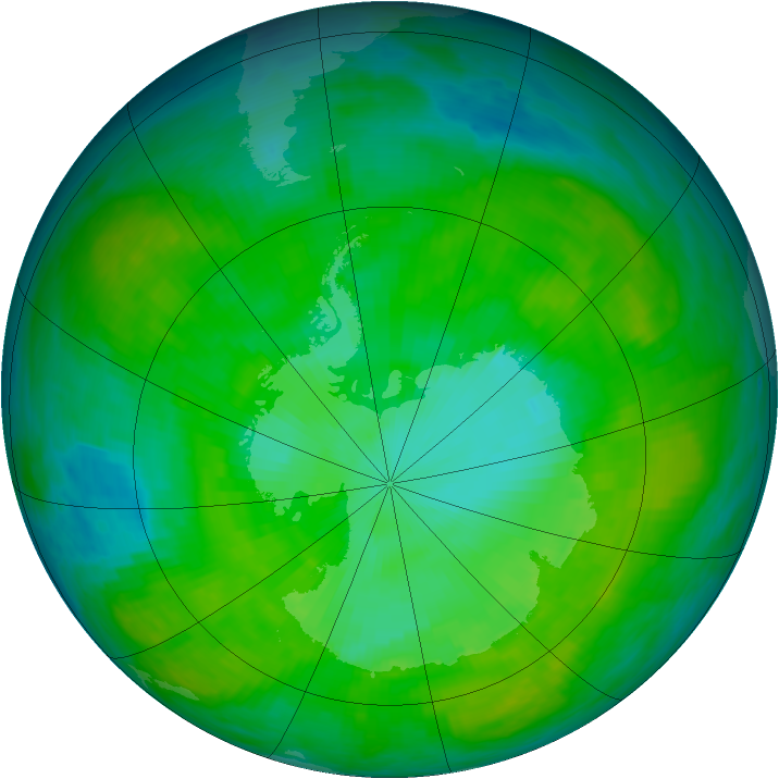 Antarctic ozone map for 25 December 1986